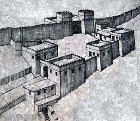 Reconstruction sketch of the entrance gateways and towers of the Megiddo fortress Reconstruction sketch of the entrance gateways and towers of the Megiddo fortress
