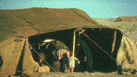 Ancient clothes and houses: A nomadic family's tent, made of goat's hair Ancient clothes and houses: A nomadic family's tent, made of goat's hair
