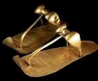 Unknown Facsimiles of gold leaf covered sandals, leather, from ancient Egypt; only for the very rich