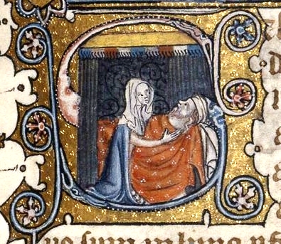 Abigail, David in the Bible: Abigail tells Nabal what she has done, medieval manuscript