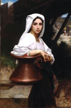 Bible study ideas: a beautiful young woman waiting patiently by a well