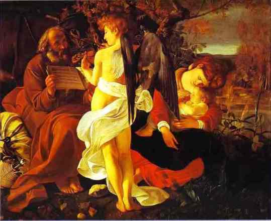 Angel paintings: Rest on the flight into Egypt, Caravaggio painting
