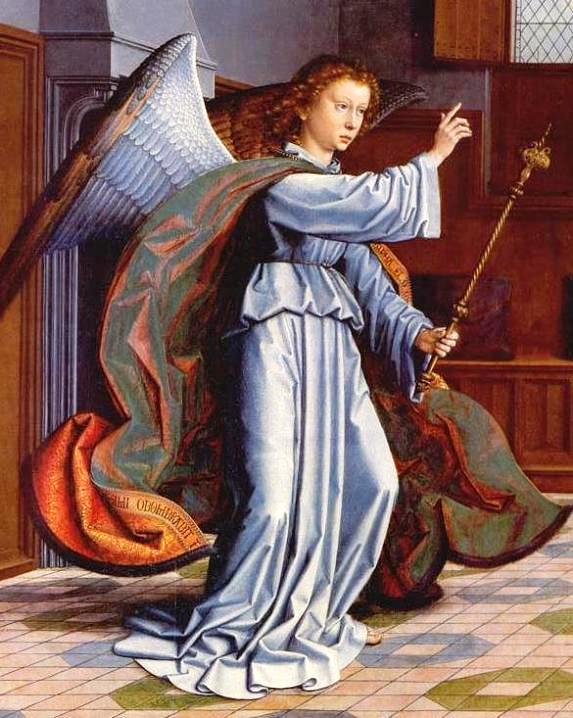 Angel paintings: Famous painting of the Archangel Gabriel from the Cervara Altarpiece, by Gerard David