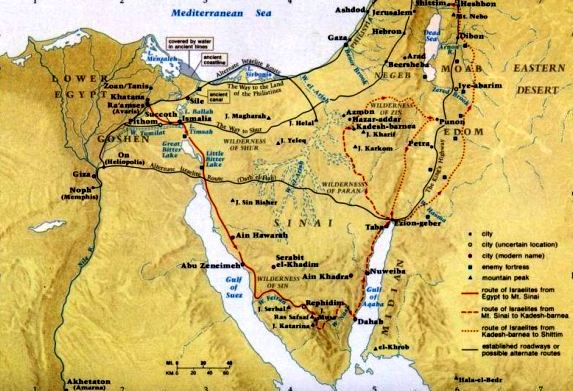 Possible route taken by Miriam and Moses in the Exodus from Egypt to the Promised Land