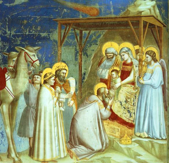 Giotto, the birth of Jesus and the visit of the Magi or Wise Men