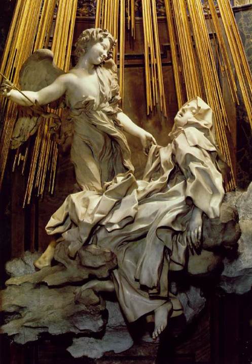 Angel paintings: Bernini, The Ecstasy of St. Teresa of Avila, Rome, marble sculpture with angel and reclining figure of St Teresa