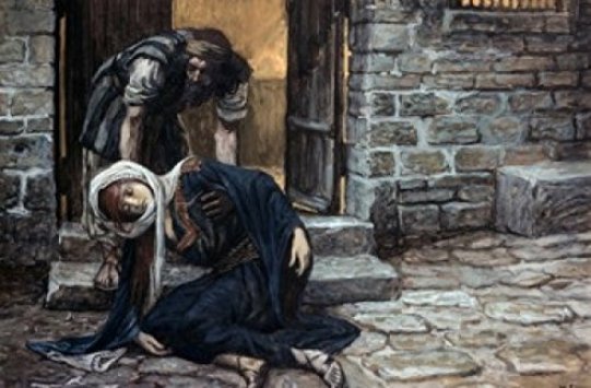The Levite finds his concubine lying on the doorstep, James Tissot