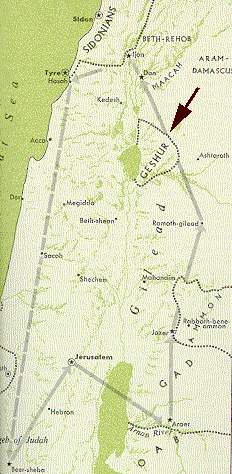 Map showing Geshur, the rich agricultural land Maacah came from