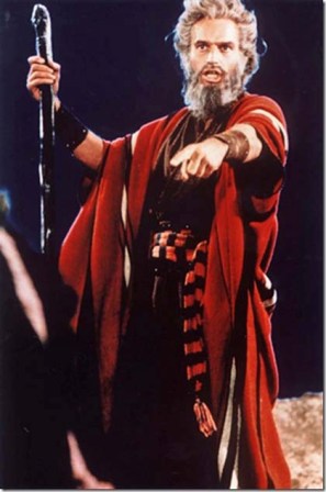 Moses and the Ten Plagues of Egypt. Moses: Charlton Heston as Moses in the movie 'The Ten Commandments'