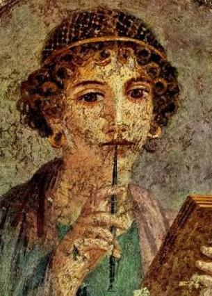 Bible Heroines: Joanna, disciple of Jesus. Fresco from Pompeii, head and shoulders of a well-born woman holding a stylus and writing board