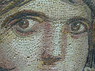 Maacah and her children Tamar & Absalom. Mosaic of a young woman's face