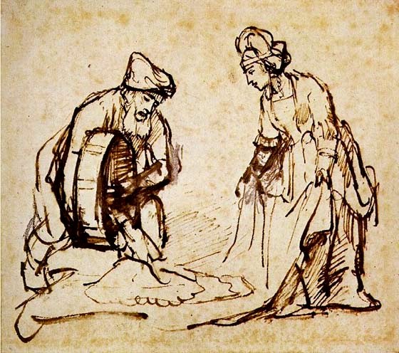 Ruth and Naomi in Bible Paintings: Ruth and Boaz, Rembrandt, Bible Art Gallery: paintings from the Old and New Testaments
