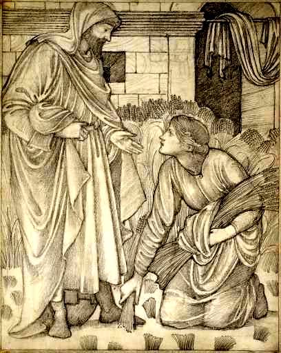 Ruth and Naomi in Bible Paintings: Drawing by Burne-Jones, Ruth Meets Boaz, 1879