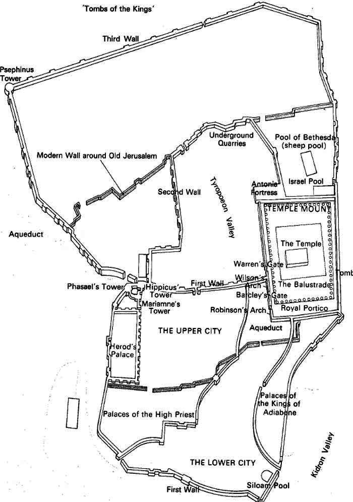 Map of Jerusalem at the time of Jesus; Mary and Martha lived on the hills to the right of the Kidron Valley (see bottom right of map)