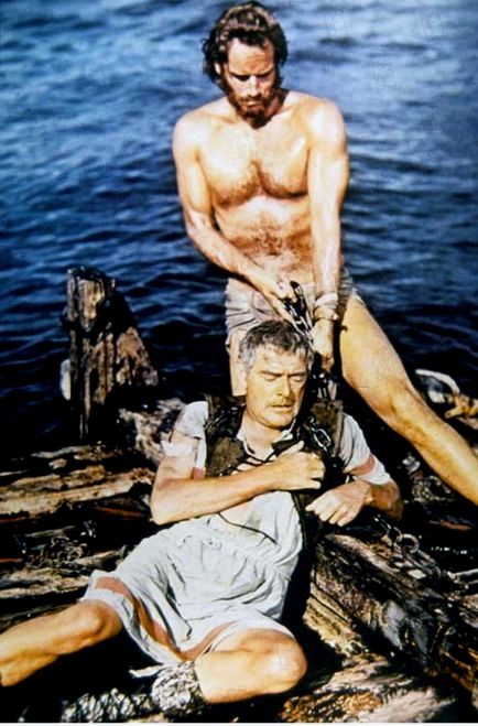 Bible movies, films. Ben Hur saves a Roman aristocrat from drowning at sea in the film 'Ben Hur'