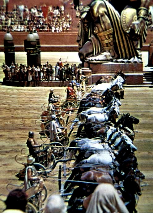 Bible movies, films. The starters line up for the great race in the film 'Ben Hur'