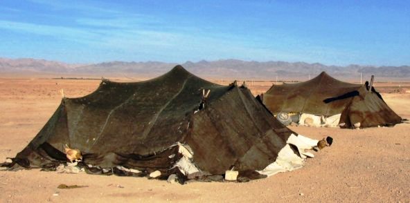 Tents of nomadic herders; women spun the wool, wove the fabric, and sewed the strips together to make the tents they lived in; they also put up and took down the tents whenever the tribe moved from one place to another 