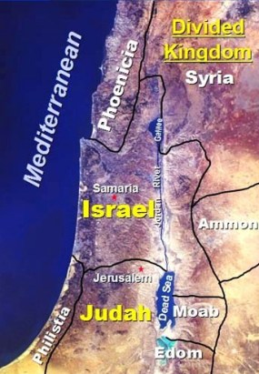 Bible queen: Athaliah. Map of Israel and Judah as they were when they became two divided kingdoms after the death of King Solomon