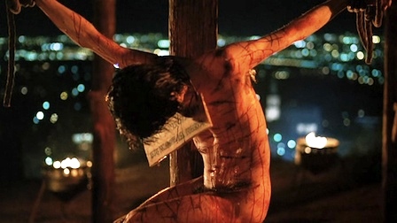 Bible movies, films. Jesus hanging on the cross in 'Jesus of Montreal'