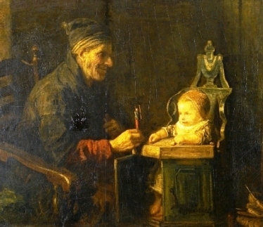 Old man playing with young child