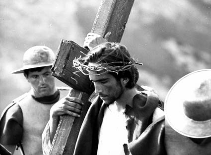 Bible movies, films. Christ carrying his cross in Pasolini's 'Gospel According to St Matthew'