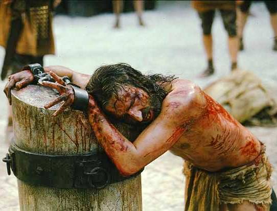 Bible movies, films. Jesus is scourged by the Roman soldiers in 'The Passion of the Christ'