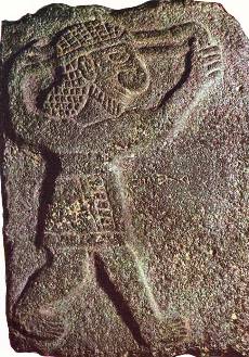 Bad Bible men: Ancient stone carving of a 'slinger' with his slingshot