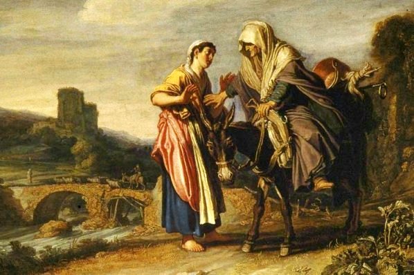 Ruth and Naomi in Bible Paintings: Naomi urges Ruth to go back to her own people, Pieter Lastman