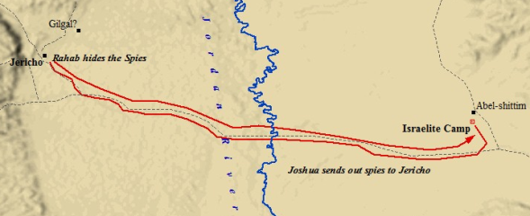 The path taken by the two spies sent by Joshua from Shittim to Jericho