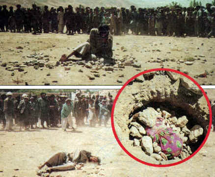 Jesus and the woman taken in adultery: Woman being stoned to death, modern photograph