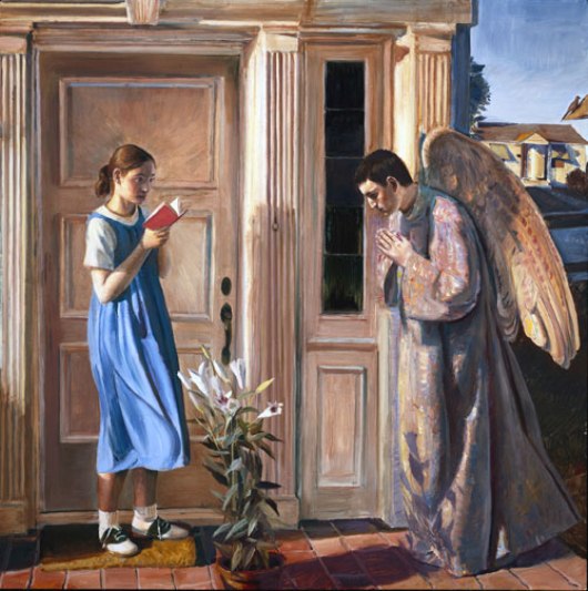 Paintings of Mary of Nazareth, mother of Jesus. The Annunciation, John Collier
