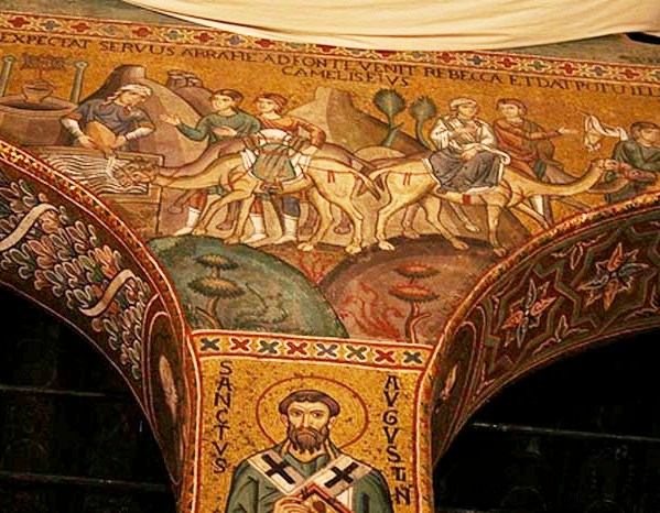 Rebecca, Isaac artworks: Cappella Palatina, Palermo, Rebecca at the Well by an unknown mosaic artist