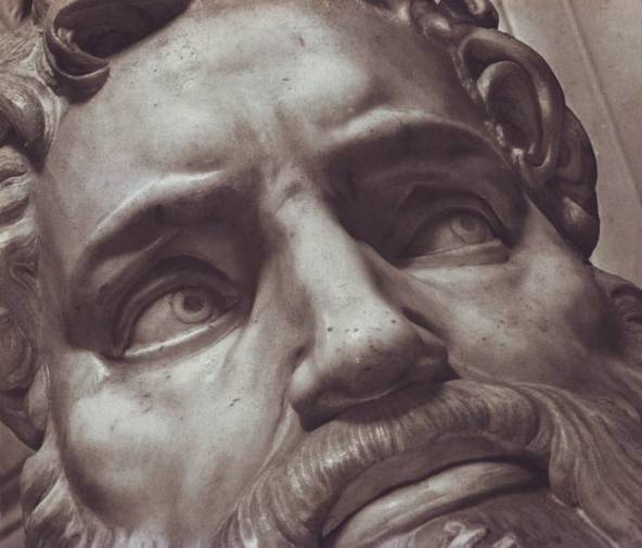 Moses: Close-up of the eyes of Moses, from Michelangelo's marble statue
