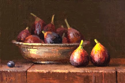 Masada: fresh fruit would have been a rare and expensive delicacy at Masada, but dried figs were used extensively. Bowl of figs, painting by Abbey Ryan