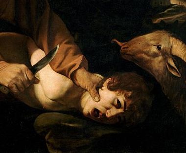 Worst sins in the Bible: child sacrifice. The Sacrifice of Isaac, painting by Caravaggio