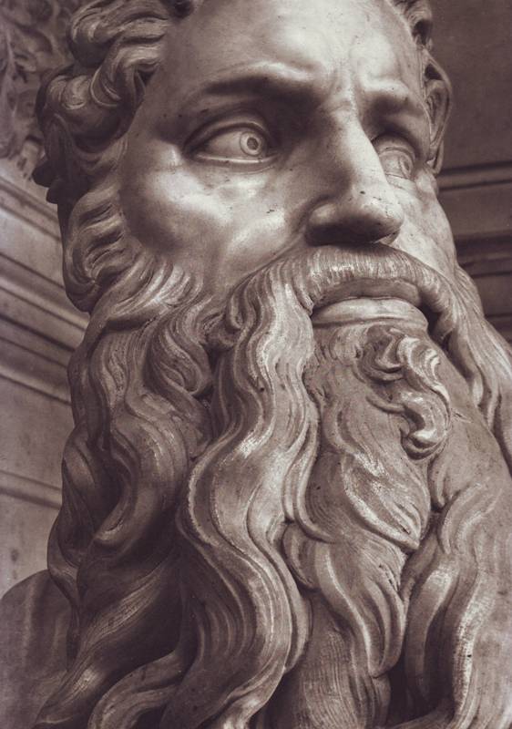 Moses: Close-up of the face of Moses, from Michelangelo's marble statue