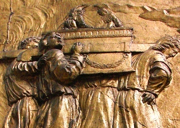 Late medieval relief of men carrying the Ark of the Covenant